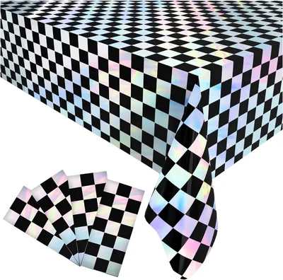 4 Pack Plastic Tablecloths Disposable Table Cover Black&Silver 54 x 108 In