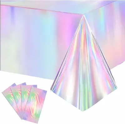 4 Pack Iridescent Plastic Tablecloths Disposable Table Cover 54 x 108 In